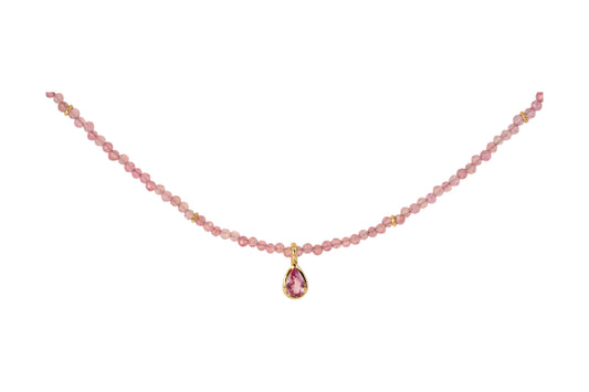 Pink Sapphire and Tourmaline Beaded Necklace