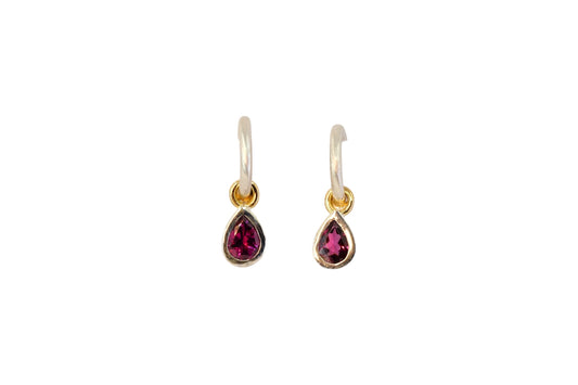 Pear Cut Garnets on Silver Hoops