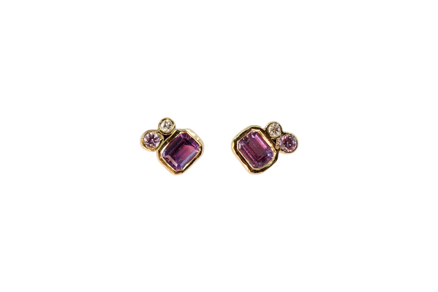 Emerald Cut Pink Sapphire Cluster Studs