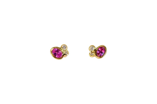 Oval Bright Pink Sapphire Cluster Studs (Small)