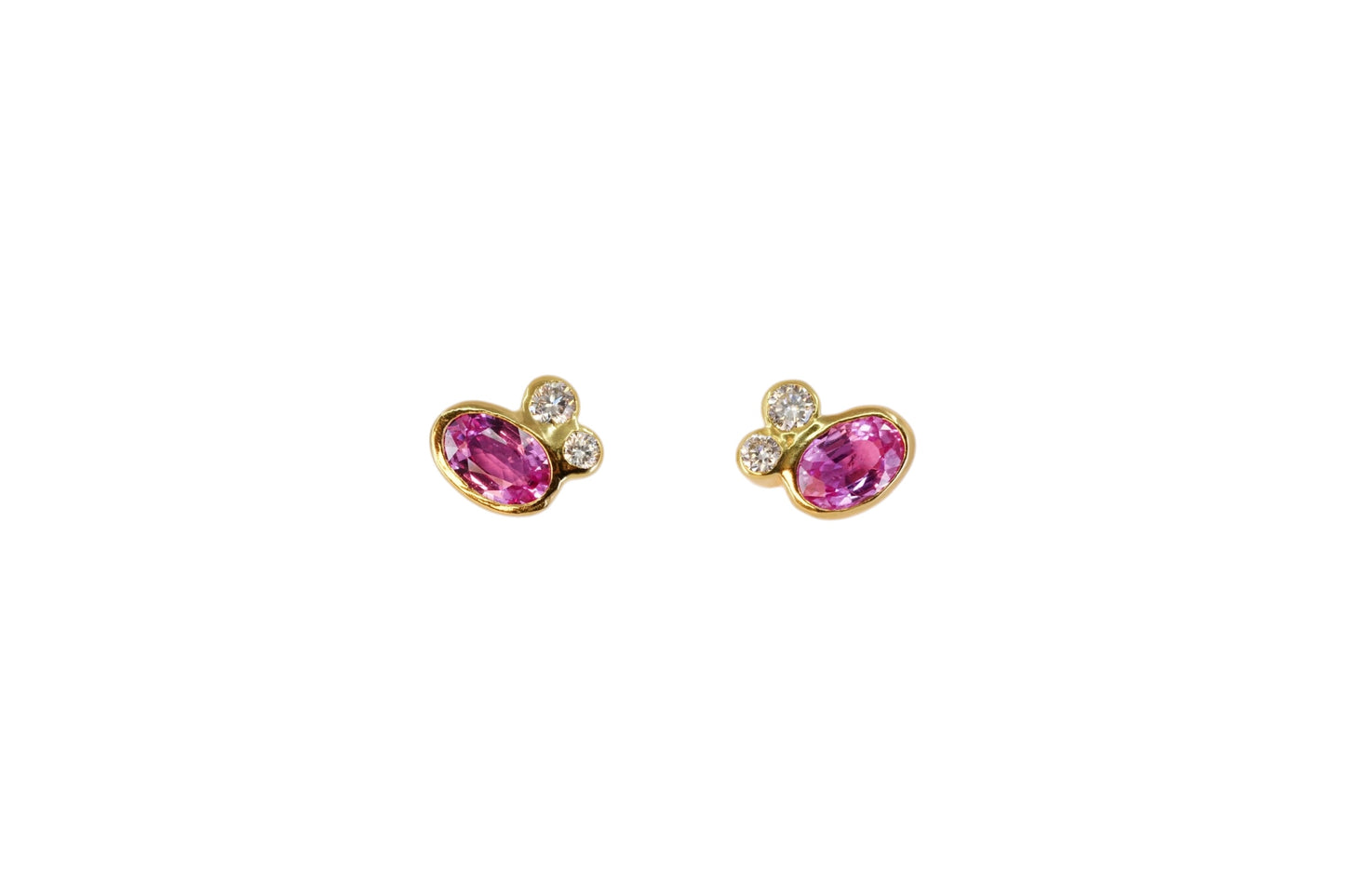 Oval Bright Pink Sapphire Cluster Studs (Large)