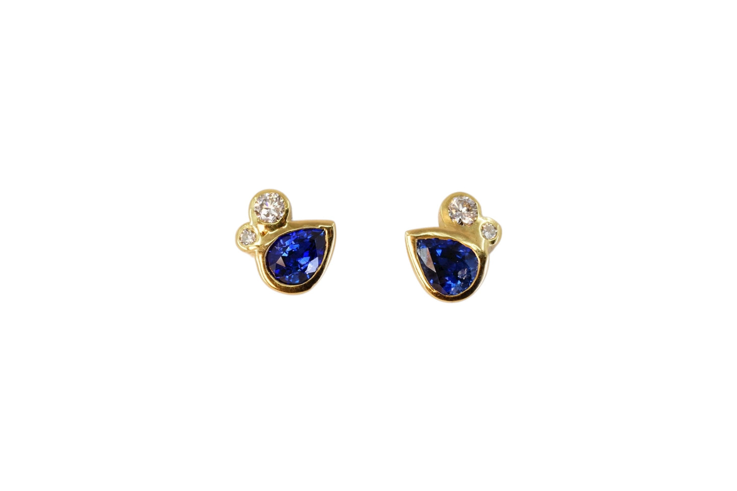Pear Cut Blue Sapphire Cluster Studs