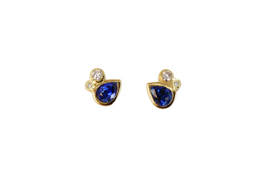 Pear Cut Blue Sapphire Cluster Studs