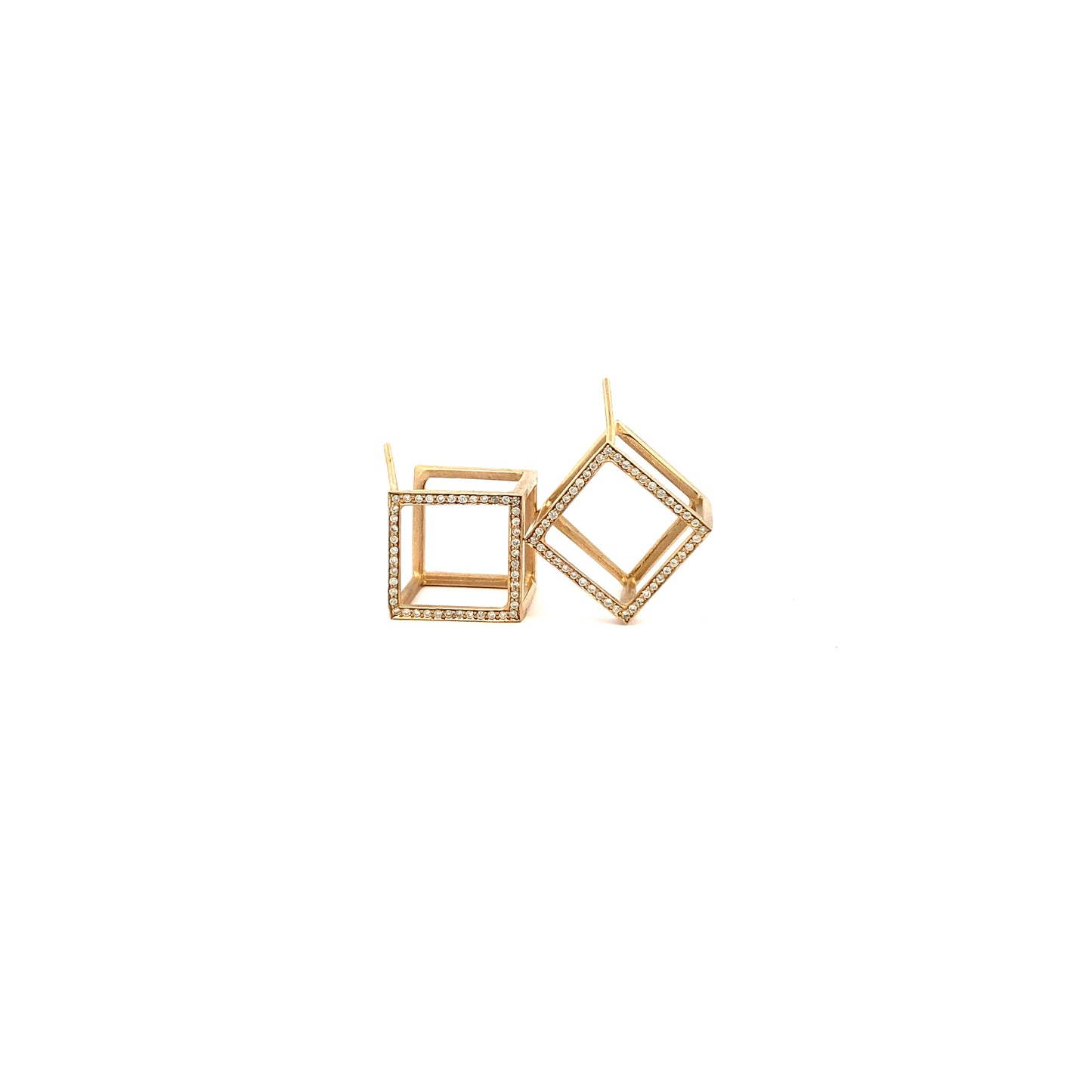 Diamond and Gold Cube Earrings