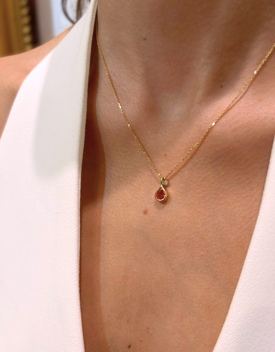 Orange Sapphire and Diamond Charm Necklace